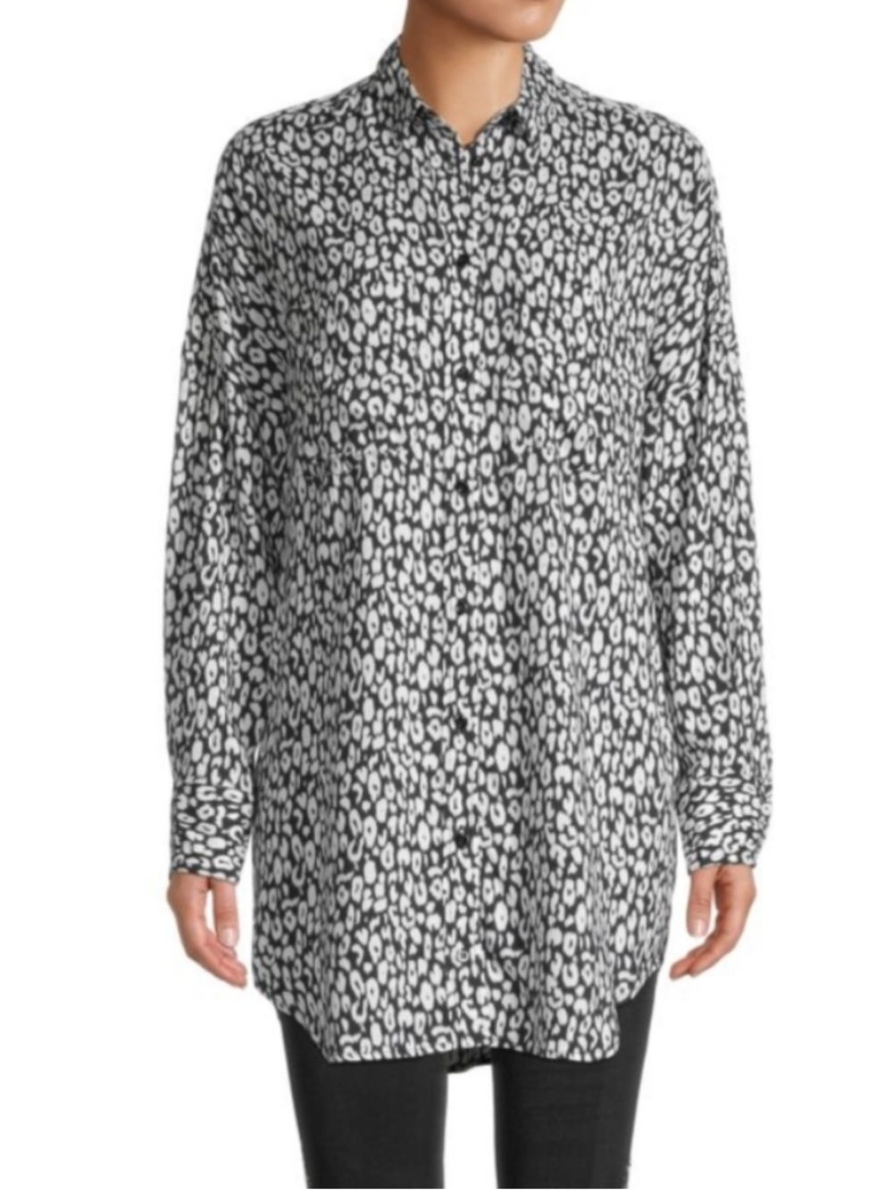 IRO Paris Leopard Printed Balti Longline Shirt in Black Sz 36 = US Sz 4 Like New